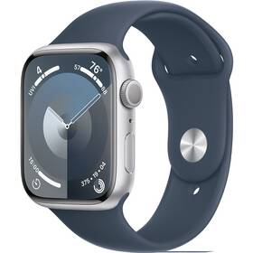 Inteligentné hodinky Apple Watch Series 9 GPS 45mm pouzdro ze stříbrného hliníku - bouřkově modrý sportovní řemínek - S/M (MR9D3QC/A)