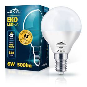 LED žiarovka ETA EKO LEDka mini globe 6W, E14, studená biela (P45W6CW)