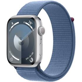 Inteligentné hodinky Apple Watch Series 9 GPS 45mm pouzdro ze stříbrného hliníku - ledově modrý provlékací sportovní řemínek (MR9F3QC/A)