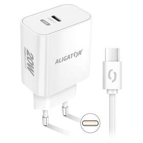 Nabíjačka do siete Aligator Power Delivery 20W, USB-C + USB-C kábel (CHPD0012) biela