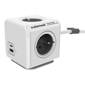 Kábel predlžovací CubeNest Powercube Extended USB PD 20W, USB, USB-C, 4x zásuvka, 1,5m (PC420GY) sivý/biely