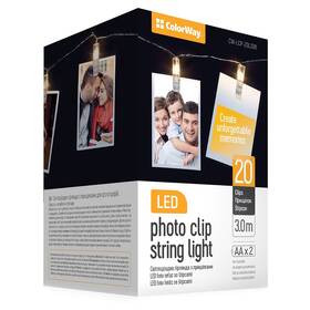 LED fotokolíčky ColorWay 20 kolíčkov, dĺžka 3m, 3x AA, teplá biela (CW-LCP-20L30B)