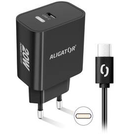 Nabíjačka do siete Aligator Power Delivery 20W, USB-C + USB-C kábel (CHPD0013) čierna