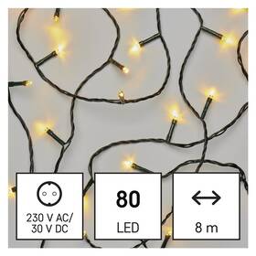 Vianočné osvetlenie EMOS 80 LED reťaz, 8 m, vonkajšia aj vnútorná, teplá biela, časovač (D4AW02)