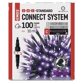 Spojovacia reťaz EMOS 100 LED Standard, 10 m, vonkajšie aj vnútorné, fialová, časovač (D1AF01)