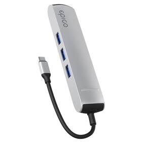 USB Hub Epico 6in1 Slim 8K USB-C/1× USB-C, HDMI, 3× USB 3.0 (9915112100069) strieborný