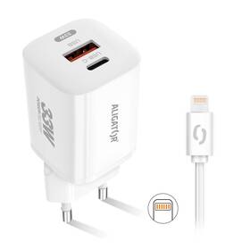 Nabíjačka do siete Aligator Power Delivery 33W, USB-C + USB-A + kábel pre Apple (CHPD0022) biela