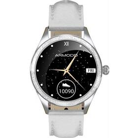 Inteligentné hodinky ARMODD Candywatch Crystal 2 stříbrná s bílým koženým řemínkem (9022)