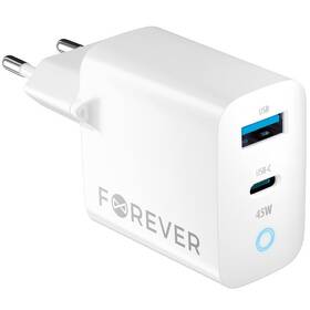 Nabíjačka do siete Forever GaN TC-06-45AC PD QC 1x USB-C, 1x USB, 45W (GSM171396) biela