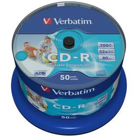 Disk Verbatim Printable CD-R DLP 700MB/80min, 52x, 50-cake (43438)