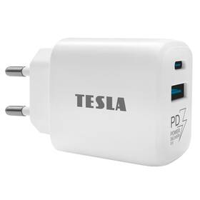 Nabíjačka do siete Tesla Power Charger T220, 1× USB, 1× USB-C 25 W PD 3.0 (8595689802301) biela