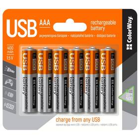 Batéria nabíjacia ColorWay AAA, 400mAh, micro USB, 1.5V, blister 6ks (CW-UBAAA-06)