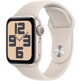 Inteligentné hodinky Apple Watch SE 2023 GPS 44mm pouzdro z hvezdně bílého hliníku - hvězdně bílý sportovní řemínek - S/M (MRE43QC/A)