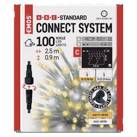 Spojovacia reťaz EMOS 100 LED Standard blikajúce - cencúle, 2,5 m, vonkajšie, teplá/studená biela (D1CN01)