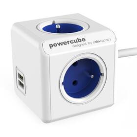 Kábel predlžovací Powercube Extended USB, 4x zásuvka, 2x USB, 1,5m biely/modrý