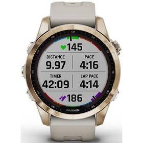 GPS hodinky Garmin fenix 7S Sapphire Solar - Titan Cream Gold/Sand Silicone Band (010-02539-21)