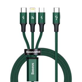 Kábel Baseus Rapid Series 3v1 USB-C (Micro USB/Lightning/USB-C) PD 20W 1,5m (CAMLT-SC06) zelený