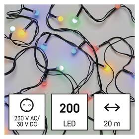 Vianočné osvetlenie EMOS 200 LED cherry reťaz - guličky, 20 m, vonkajšie aj vnútorné, multicolor, časovač (D5AM03) - zánovný - 12 mesiacov záruka