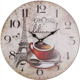 Nástenné hodiny HOME DECOR CAFE PARIS sivé/hnedé