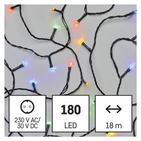 Vianočné osvetlenie EMOS 180 LED reťaz, 18 m, vonkajšie aj vnútorné, multicolor, časovač (D4AM04)