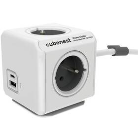 Kábel predlžovací CubeNest Powercube Extended USB PD 20W, A+C, 4x zásuvka, 3m (PC520GY) sivé/biele