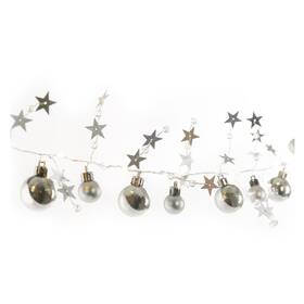 Vianočné osvetlenie EMOS 20 LED girlanda - strieborné gule s hviezdami, 1,9 cm, 2x AA, vnútorná, teplá biela (DCGW10)