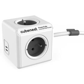 Kábel predlžovací CubeNest PowerCube Extended USB PD 35W, 2x USB-C, 4x zásuvka, 1,5m (PC435GY) sivý/biely