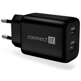Nabíjačka do siete Connect IT Wanderer2 GaN, 1× USB-C + 1x USB-A, 33W PD (CWC-2080-BK) čierna