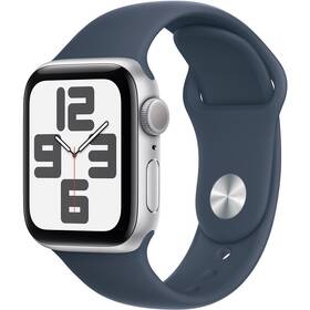 Inteligentné hodinky Apple Watch SE 2023 GPS 40mm pouzdro ze stříbrného hliníku - bouřkově modrý sportovní řemínek - S/M (MRE13QC/A)