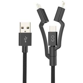Kábel Epico 3v1 USB/USB-C, Lightning, Micro USB, 1,2m (9915111300013) čierny