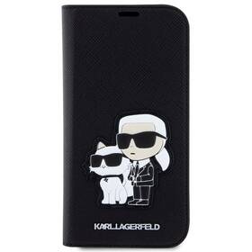 Puzdro na mobil flipové Karl Lagerfeld PU Saffiano Karl and Choupette NFT na Apple iPhone 13 (KLBKP13MSANKCPK) čierne