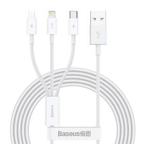 Kábel Baseus Superior 3v1 USB/microUSB+Lightning+USB-C, 3,5A, 1,5m (CAMLTYS-02) biely