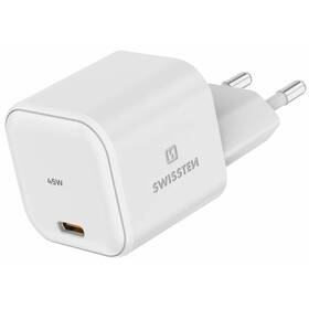 Nabíjačka do siete Swissten GaN, 1x USB-C, 45 W, PD (22037010) biela