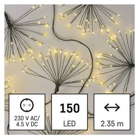 Vianočné osvetlenie EMOS 150 LED reťaz - svietiace trsy, nano, 2,35 m, vnútorná, teplá biela, časovač (D3AW09)