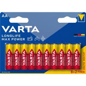 Batéria alkalická Varta Longlife Max Power AA, LR06, blistr 8+2ks (4706101410)