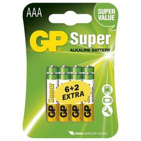 Batéria alkalická GP Super AAA, LR03, blister 6+2ks (B13118)