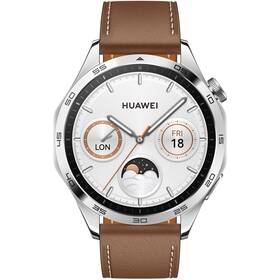 Inteligentné hodinky Huawei Watch GT 4 46 mm - Silver + Brown Strap (55020BGW)