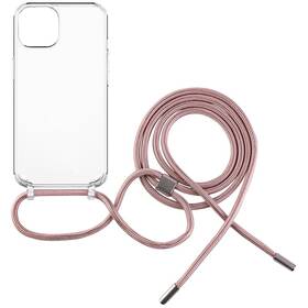 Kryt na mobil FIXED Pure Neck s ružovou šnúrkou na krk na Apple iPhone 13 (FIXPUN-723-PI) priehľadný