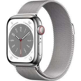 Inteligentné hodinky Apple Watch Series 8 GPS + Cellular 45mm puzdro zo striebornej nerezovej ocele - strieborný milánsky ťah (MNKJ3CS/A)