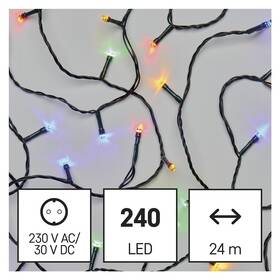 Vianočné osvetlenie EMOS 240 LED reťaz, 24 m, vonkajšie aj vnútorné, multicolor, časovač (D4AM05)