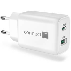 Nabíjačka do siete Connect IT Wanderer2 GaN, 1× USB-C + 1x USB-A, 33W PD (CWC-2080-WH) biela