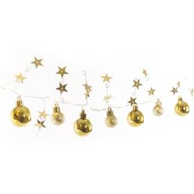 Vianočné osvetlenie EMOS 20 LED girlanda - zlaté gule s hviezdami, 1,9 cm, 2x AA, vnútorná, teplá biela (DCGW11)