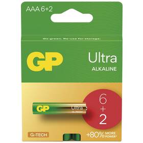 Batéria alkalická GP Ultra AAA (LR03), 6+2 ks (B02118)
