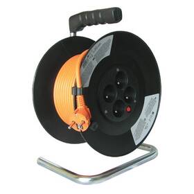 Kábel predlžovací na bubne Solight 4 zásuvky, 50m, 3x 1,5mm2 (PB04) čierny/oranžový