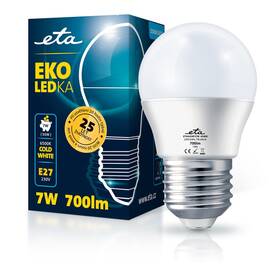 LED žiarovka ETA EKO LEDka mini globe 7W, E27, studená biela (G45W7CW)