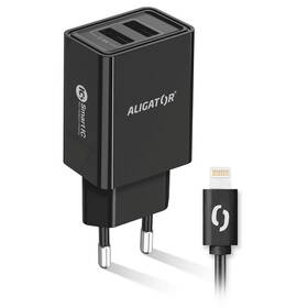 Nabíjačka do siete Aligator 2,4A, 2xUSB, smart IC, USB kábel pre Apple (CHA0044) čierna