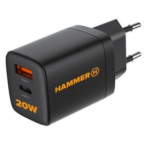 Nabíjačka do siete myPhone Hammer RapidCharge Duo, 1x USB-A,1x USB-C, 20 W (ATCUSBCPD20WHBK) čierna