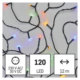 Vianočné osvetlenie EMOS 120 LED reťaz, 12 m, vonkajšie aj vnútorné, multicolor, časovač (D4AM03)