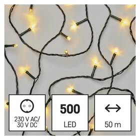 Vianočné osvetlenie EMOS 500 LED reťaz, 50 m, vonkajšia aj vnútorná, teplá biela, časovač (D4AW06)