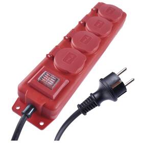 Kábel predlžovací EMOS 4x zásuvka, vypínač, guma-neoprén, 5m (P14151) čierna/červená